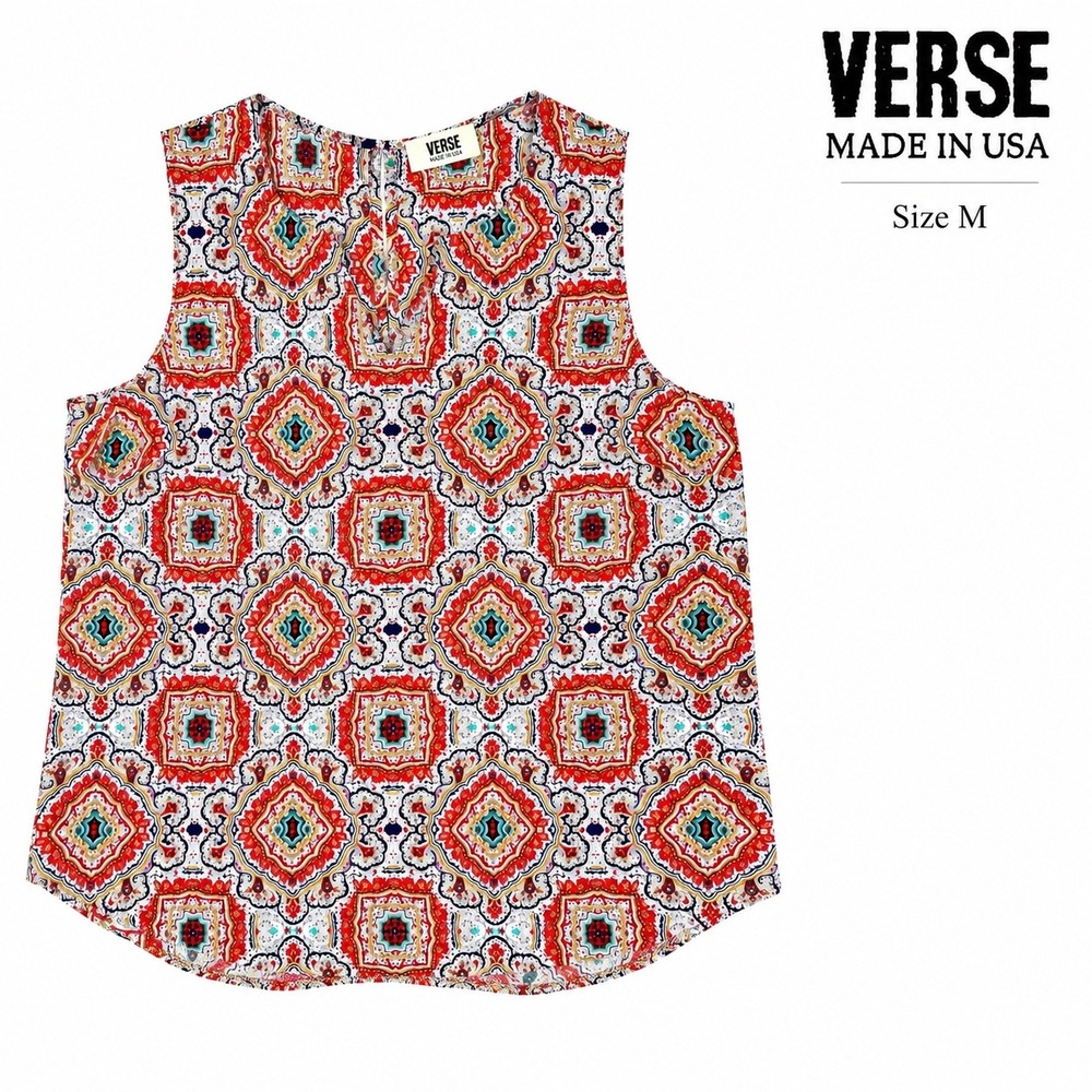 Verse Made USA Medallion Print Sleeveless Keyhole Blouse Top Boho Women's M